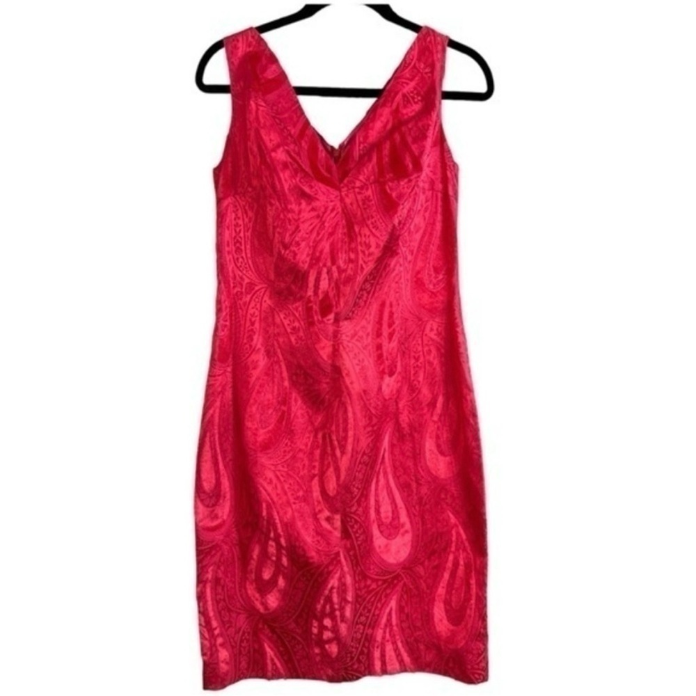 Barbara Tfank Brocade Cocktail Dress Red - Sleeveless Back Zip - Picture 2 of 14